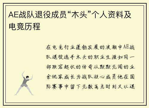 AE战队退役成员“木头”个人资料及电竞历程